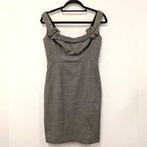 Elie Tahari Gray Wool Houndstooth Sheath Dress sz 6 Office Preppy Professional